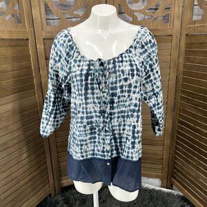 NY Collection Blue Tie-Dye Button-Down Blouse – Size M